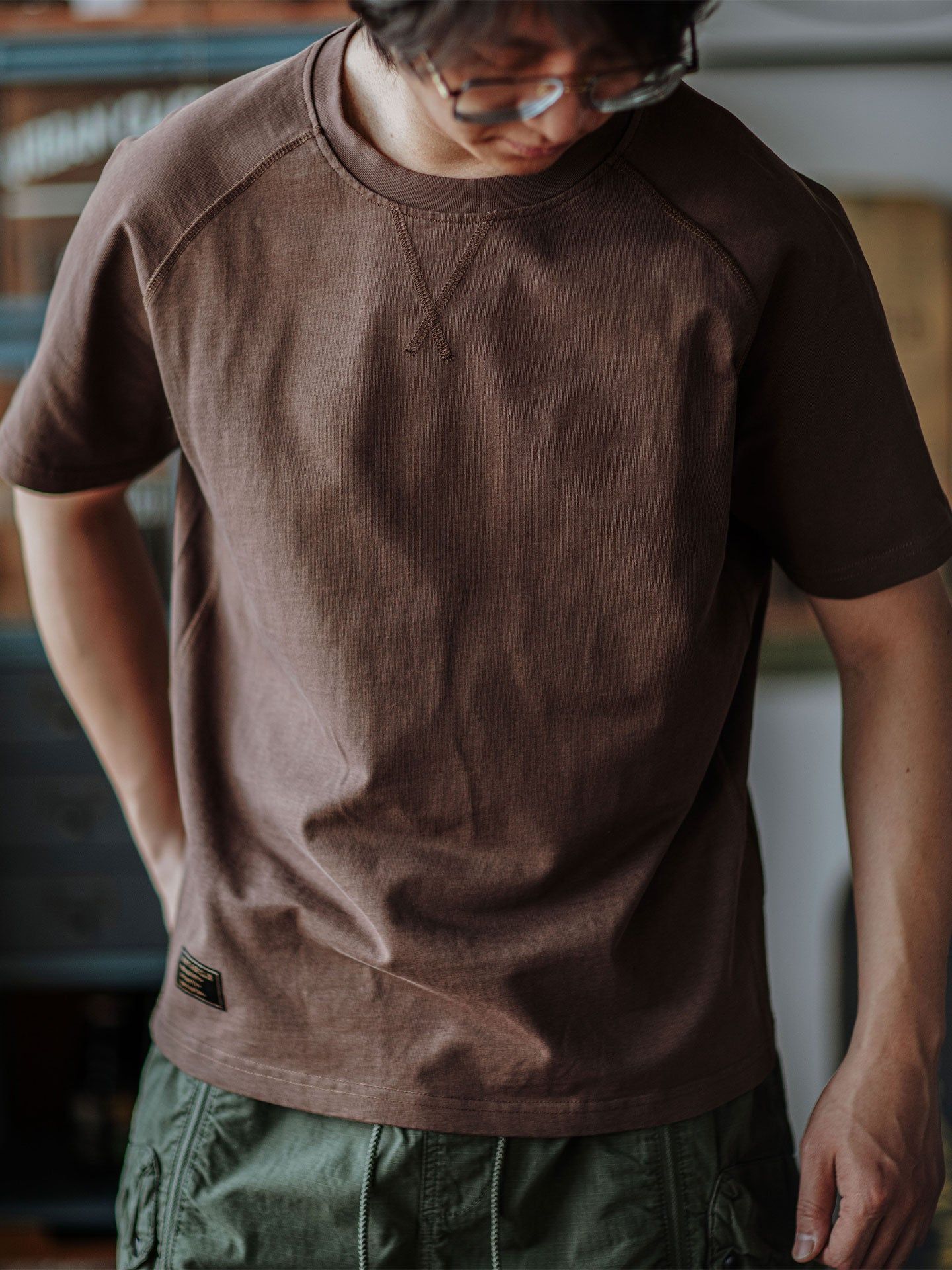 Vintage Club Retro Raglan Ärmel Baumwoll T-Shirt für Herren - Braun, Rundhals, Kurzarm, Bequem — Image 13