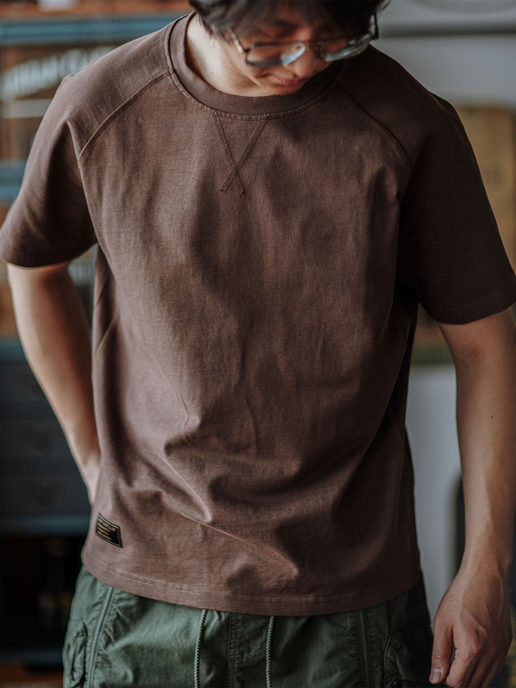 Vintage Club Retro Raglan Ärmel Baumwoll T-Shirt für Herren - Braun, Rundhals, Kurzarm, Bequem — Image 2