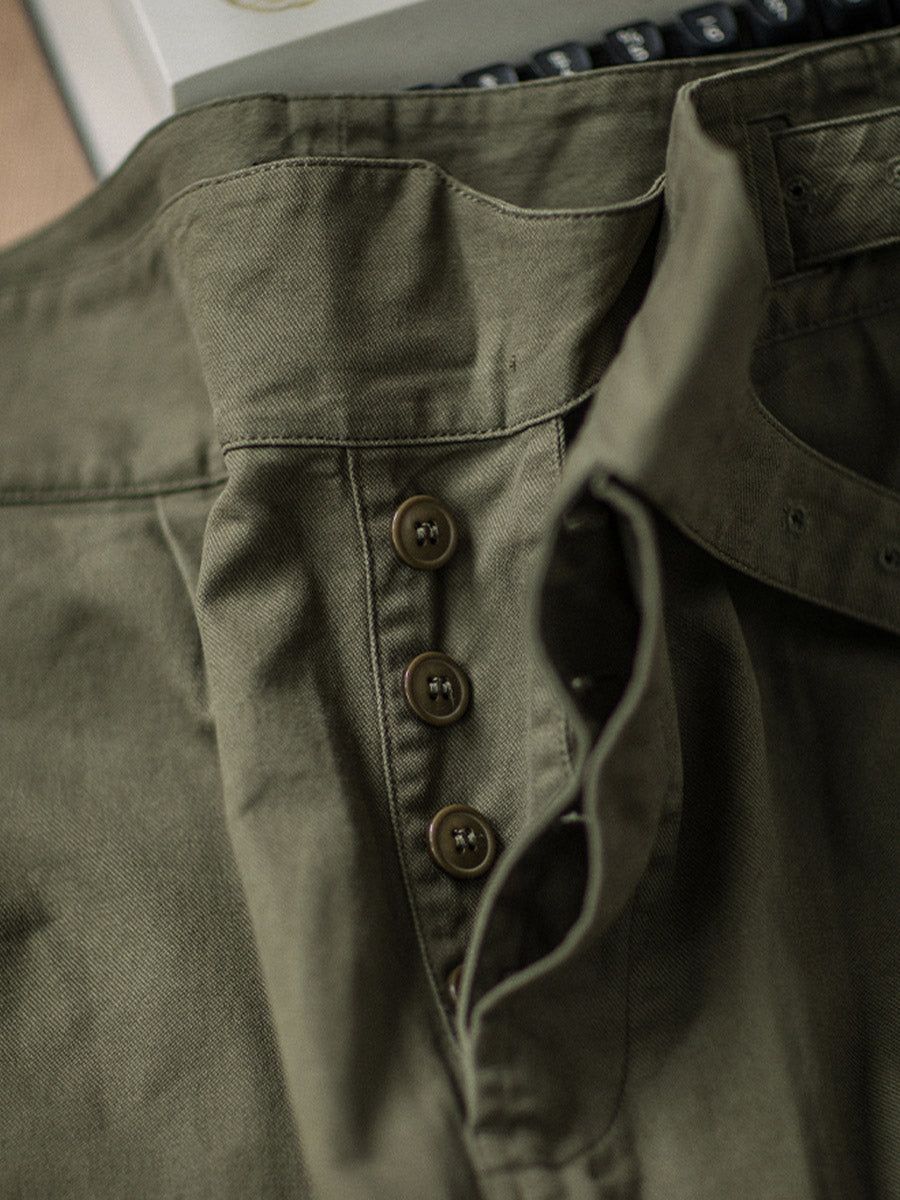 Vintage Stil Herren Arbeits Hose Baumwoll-Canvas Falten Hohe Taille Schnallenverschluss - Khaki / Grün Robuste — Image 11