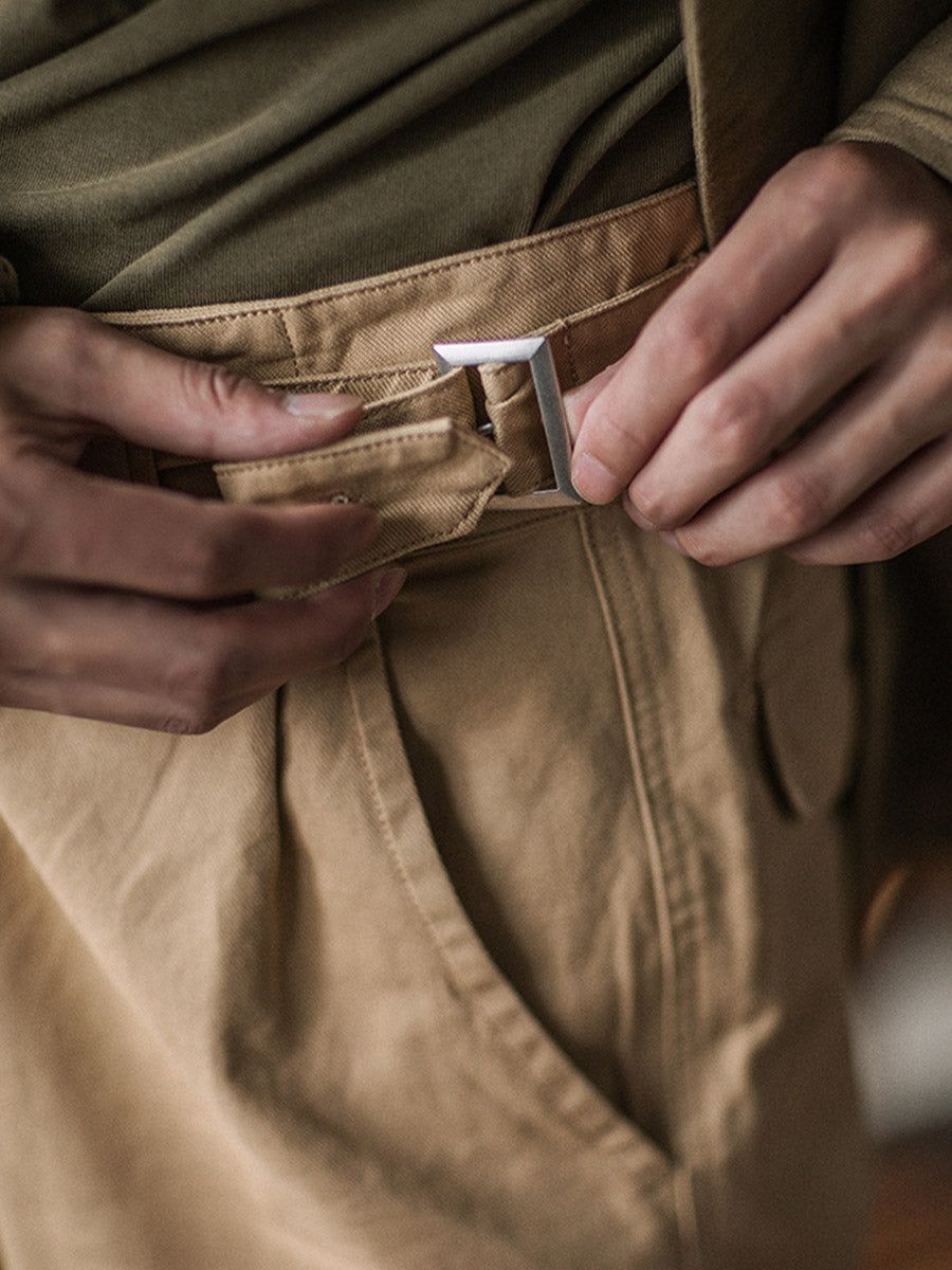 Vintage Stil Herren Arbeits Hose Baumwoll-Canvas Falten Hohe Taille Schnallenverschluss - Khaki / Grün Robuste — Image 12