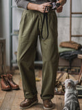 Vintage Stil Herren Arbeits Hose Baumwoll-Canvas Falten Hohe Taille Schnallenverschluss - Khaki / Grün Robuste — Image 13