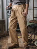 Vintage Stil Herren Arbeits Hose Baumwoll-Canvas Falten Hohe Taille Schnallenverschluss - Khaki / Grün Robuste — Image 3