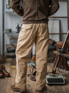 Vintage Stil Herren Arbeits Hose Baumwoll-Canvas Falten Hohe Taille Schnallenverschluss - Khaki / Grün Robuste — Image 4