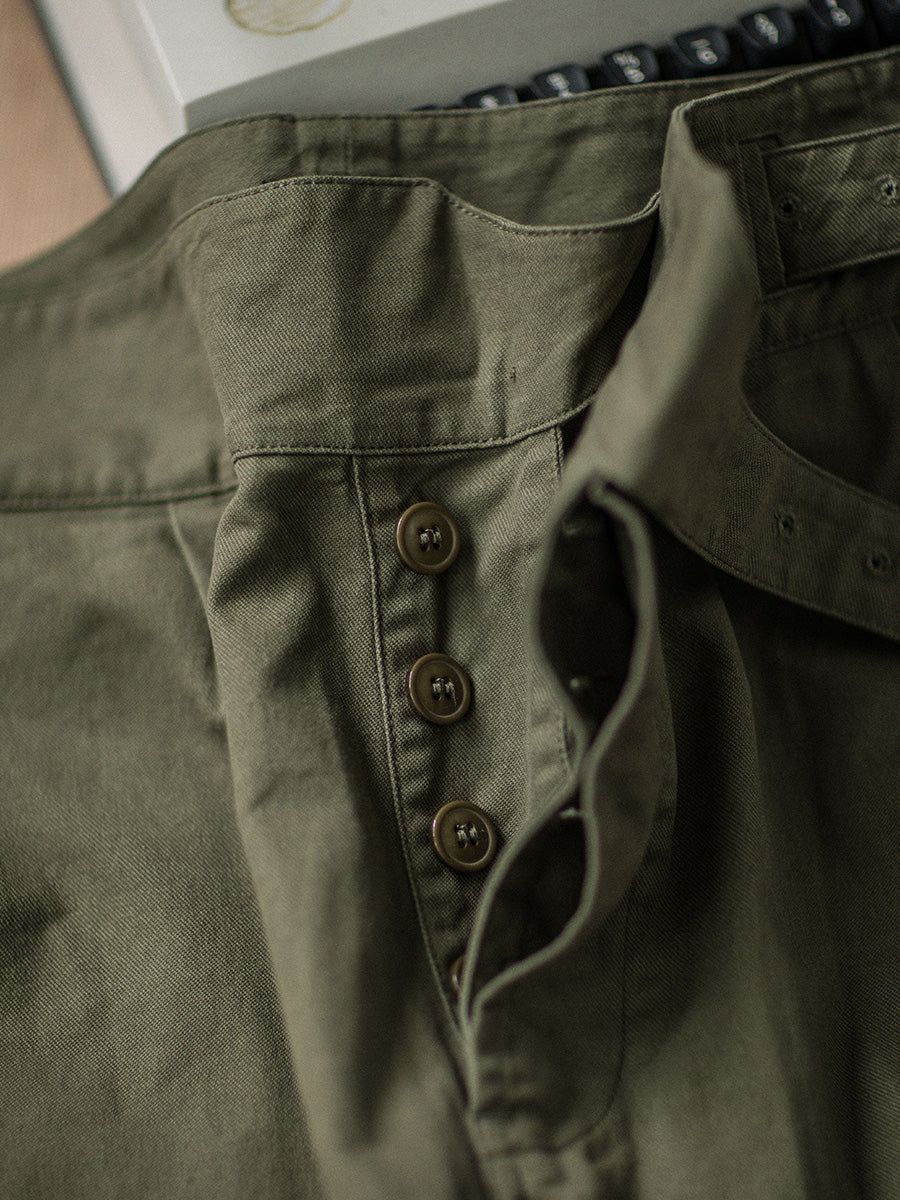 Vintage Stil Herren Arbeits Hose Baumwoll-Canvas Falten Hohe Taille Schnallenverschluss - Khaki / Grün Robuste — Image 8