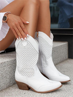 Western Style Lederstiefel in Weiß, Schwarz und Beige — Image 3