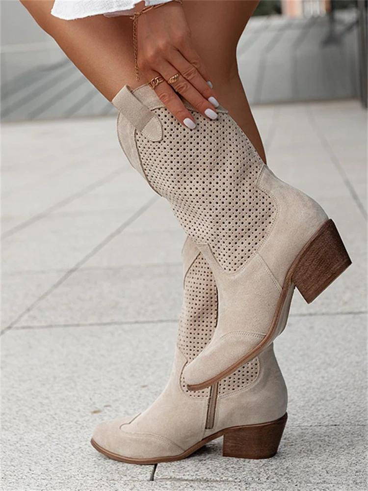 Western Style Lederstiefel in Weiß, Schwarz und Beige — Image 5